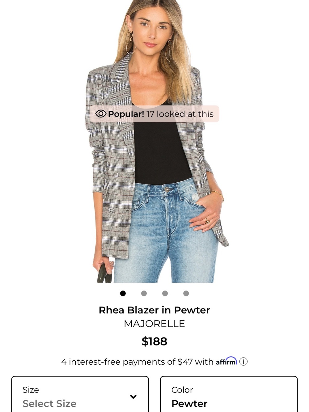 MAJORELLE Plaid Blazer in Pewter and Black